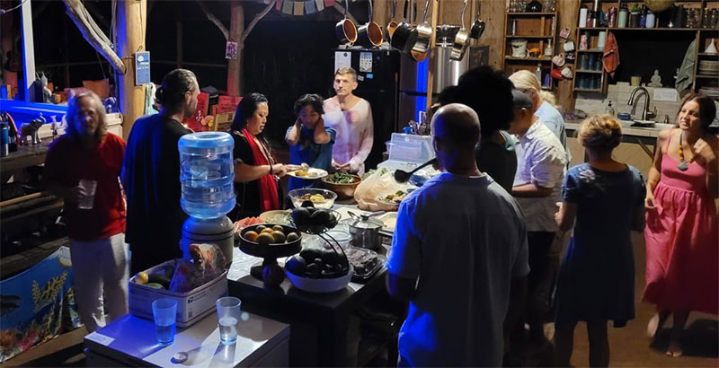 Diwali celebration potluck at Coco Wasi retreat center kitchen 